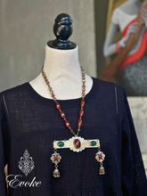 Turkmen Pendant with Carnelian & Green Onyx and Czech Glass Beads Necklace