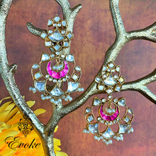 Gold Plated Fuchsia  Pearl Drop Flower Chandbaali Earring