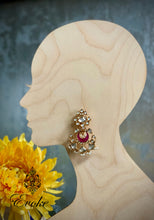 Gold Plated Fuchsia  Pearl Drop Flower Chandbaali Earring