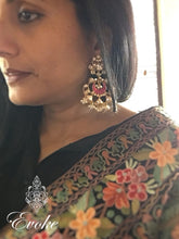 Gold Plated Fuchsia  Pearl Drop Flower Chandbaali Earring