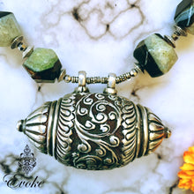 Green Banded Agate Necklace with Silver Amulet Pendant
