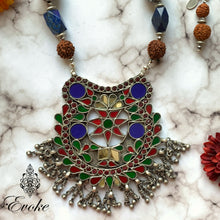 Rudraksha and Lapis Lazuli Necklace with Vintage Silver Pendant