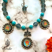 Hand-painted Miniature Ganesha Pendants with Turquoise and Gray Glass Beads