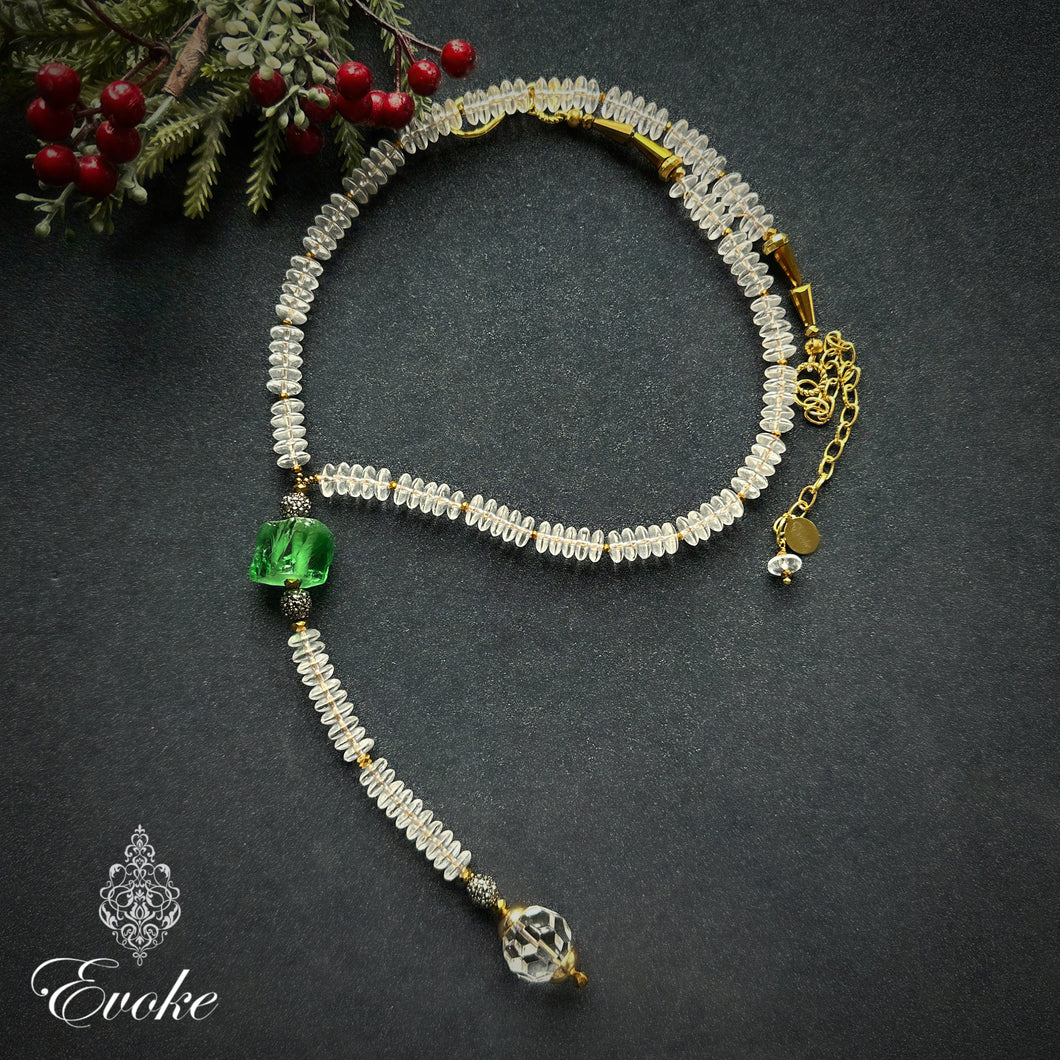 Chrome Diopside and Crystal Lariat Style Necklace