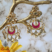 Gold Plated Fuchsia  Pearl Drop Flower Chandbaali Earring