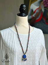 Chevron Glass Necklace with Afghani Lapis Pendant