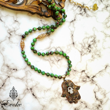 Hamsa Pendant with Ruby Zoisite Necklace