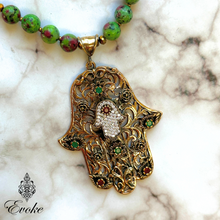 Hamsa Pendant with Ruby Zoisite Necklace