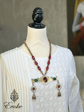 Turkmen Pendant with Carnelian & Green Onyx and Czech Glass Beads Necklace