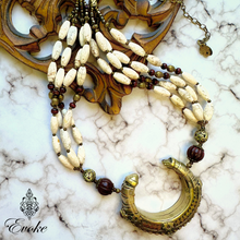 Afghan Cuff Bracelet Pendant with Buffalo Horn & Howlite Beads Necklace