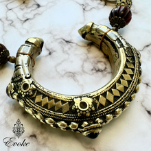 Afghan Cuff Bracelet Pendant with Buffalo Horn & Howlite Beads Necklace