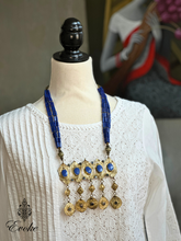 Blue Stone Necklace with Turkmen Breastplate Pendant