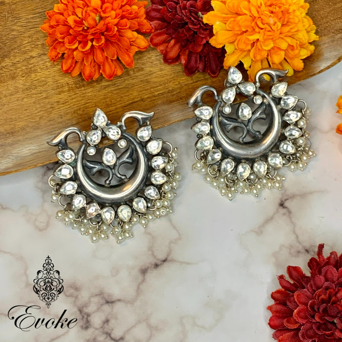 Silver and Kundan Chandbaali Earrings