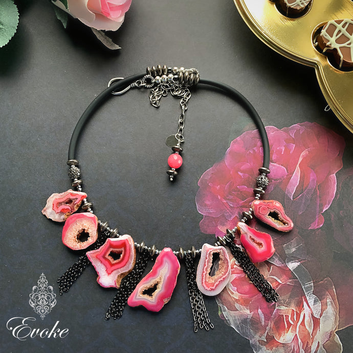 Red Druzy Agate Slice Necklace