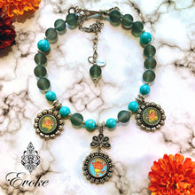 Hand-painted Miniature Ganesha Pendants with Turquoise and Gray Glass Beads