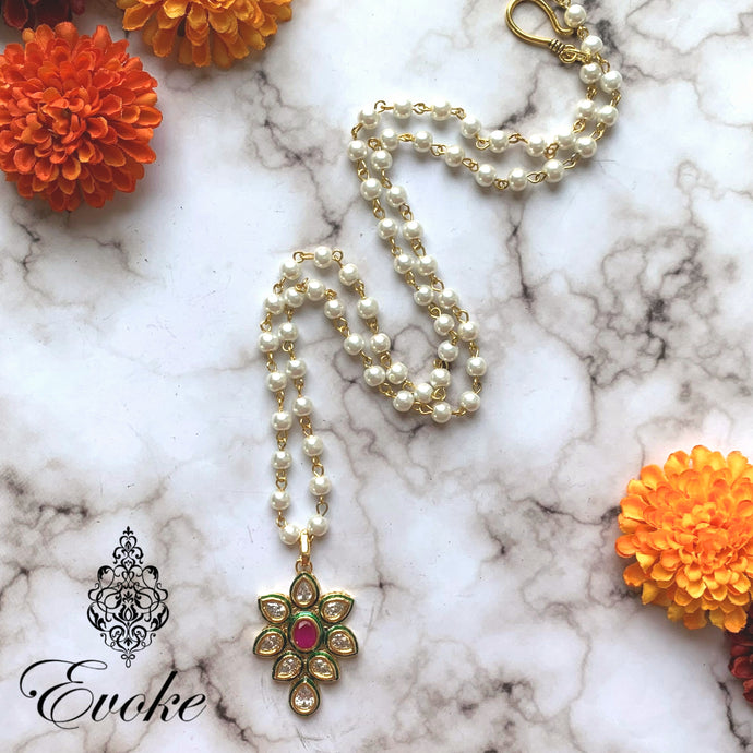 Pearl Chain Necklace with Kundan Pendant