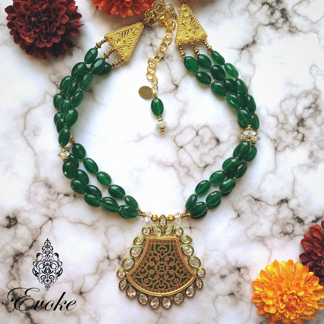 Thewa and Green Jade Necklace