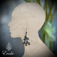 Rhodochrosite and Black Glass Necklace with Fan Shaped Silver Pendants
