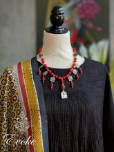 Red Turquoise Necklace with Silver Devi Pendants