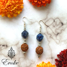 Rudraksha and Lapis Lazuli Necklace with Vintage Silver Pendant