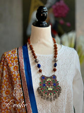 Rudraksha and Lapis Lazuli Necklace with Vintage Silver Pendant