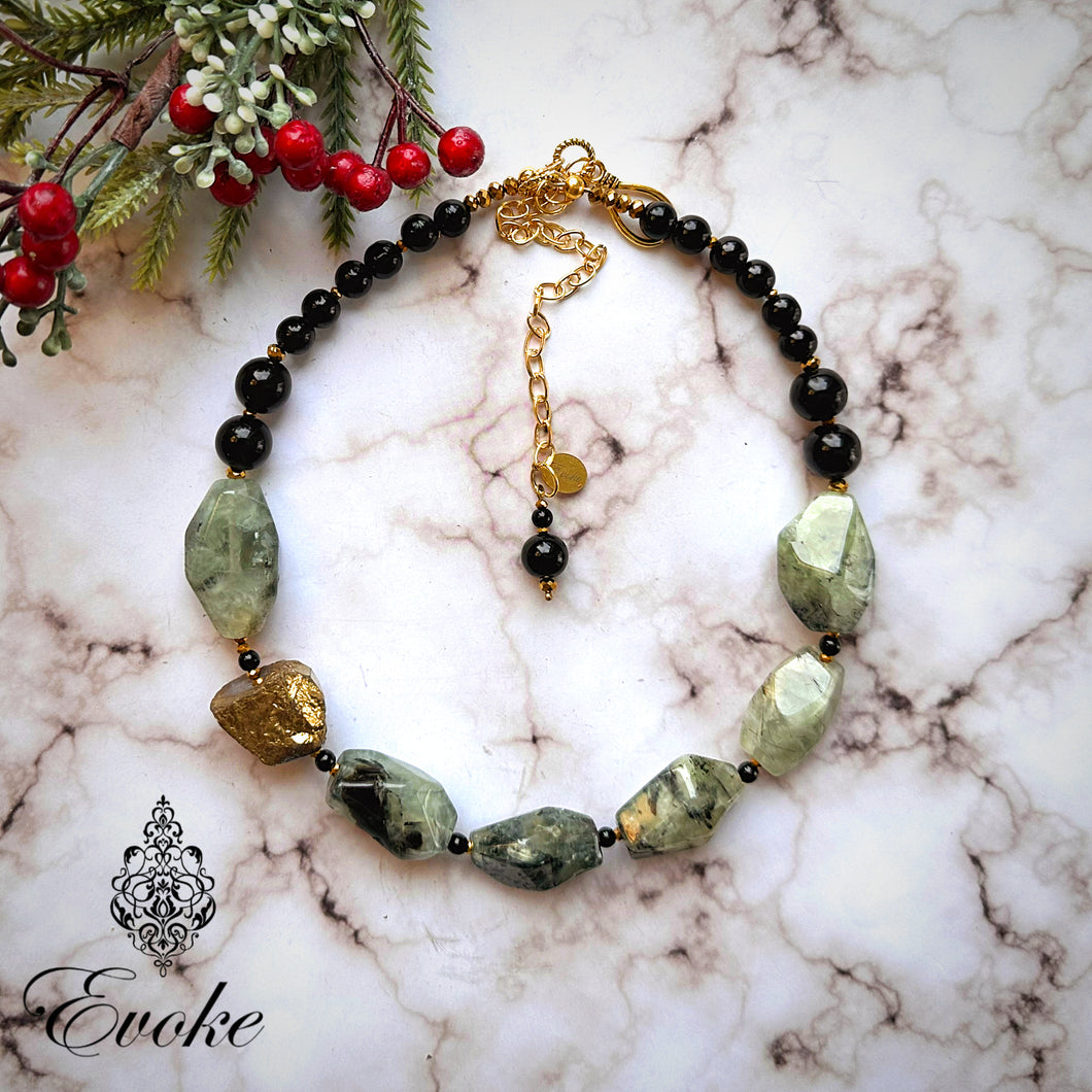 Prehnite and Gold  Necklace