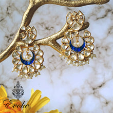 Gold Plated Blue Pearl Drop Flower Chandbaali Earring