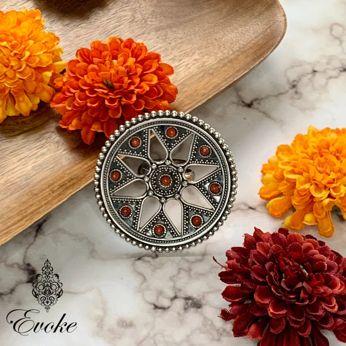Coral Studded Cutwork Petals Ring