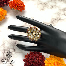 Gold Plated Kundan & Garnet Ring
