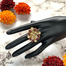 Gold Plated Kundan & Garnet Ring
