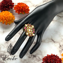 Gold Plated Kundan & Garnet Ring